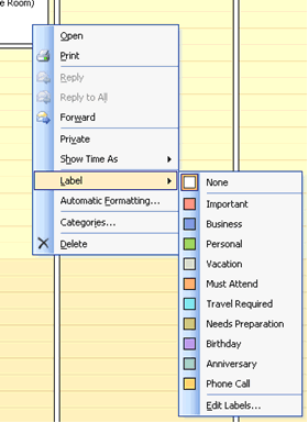 Outlook calendar color label