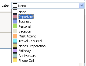 Select Outlook calendar color label