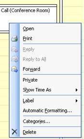 Right-click Outlook calendar appointment item