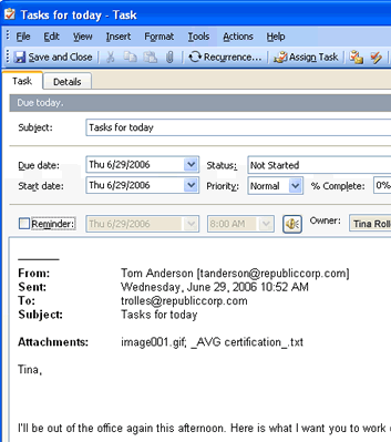 Outlook task from email